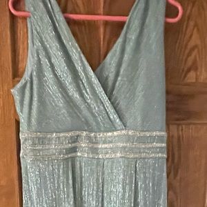 Full length sea foam dress.  Silver threading and accents.